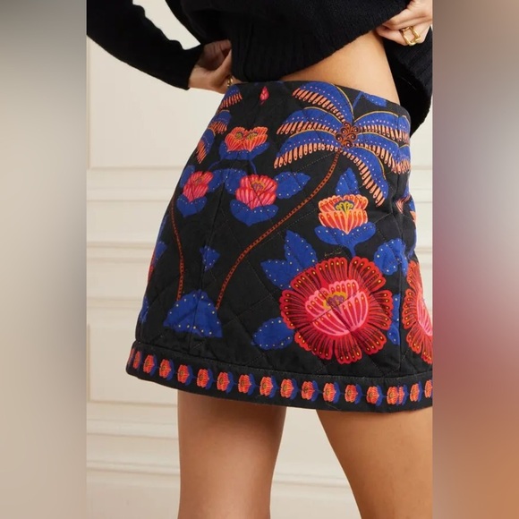 FARM Rio Dresses & Skirts - Farm Rio: Floral Embroidered Black Skirt